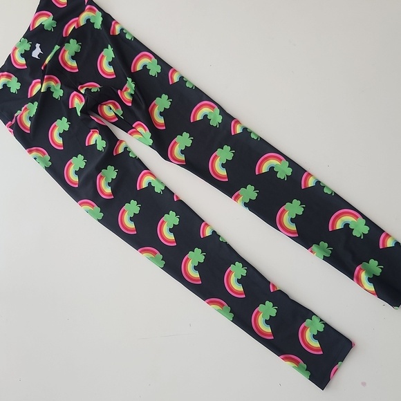 Goldsheep St. Patrick’s Day Raunbow Four Leaf Clover Black Leggings Small - Picture 4 of 9
